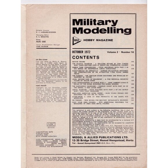 Military Modelling Magazine October 1972 UK Import | Tanks Figures Plans - Picture 2 of 9